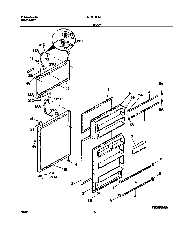 DOOR Diagram and Parts List for MRT15FNGD0  Frigidaire Refrigerator