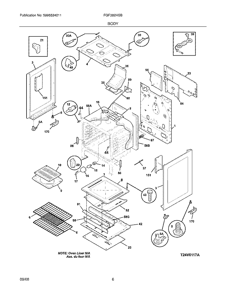 BODY Diagram and Parts List for FGF382HSB  Frigidaire Range