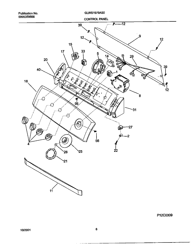 CONTROL PANEL Diagram and Parts List for GLWS1979AS0  Frigidaire Washer