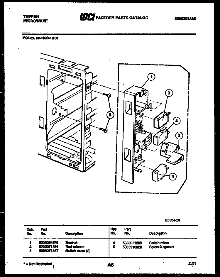 MICRO SWITCH Diagram and Parts List for 56-1030-10-01  Tappan Microwave