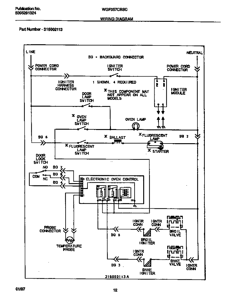 WIRING DIAGRAM Diagram and Parts List for WGF357CBSC  Frigidaire Range