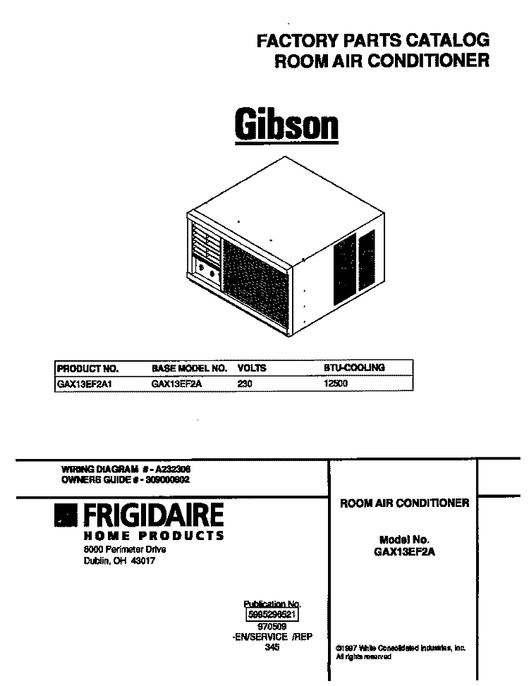 COVER Diagram and Parts List for GAX13EF2A1  Gibson Air Conditioner