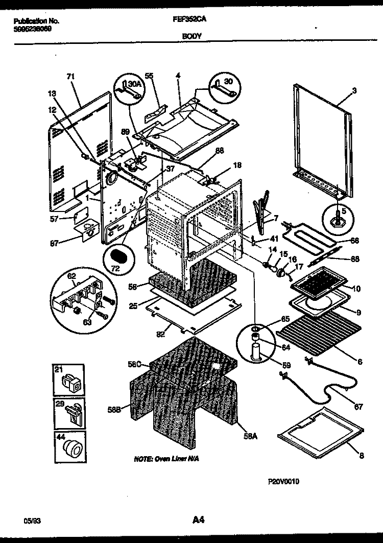 BODY PARTS Diagram and Parts List for FEF352CASA  Frigidaire Range