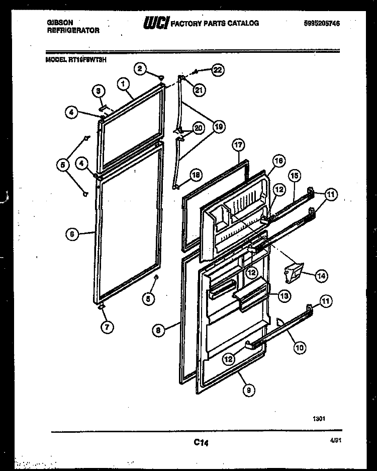 DOOR PARTS Diagram and Parts List for RT19F8WT3H  Gibson Refrigerator