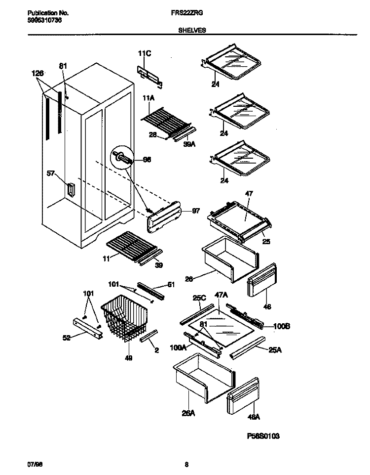 SHELVES Diagram and Parts List for FRS22ZRGD0  Frigidaire Refrigerator