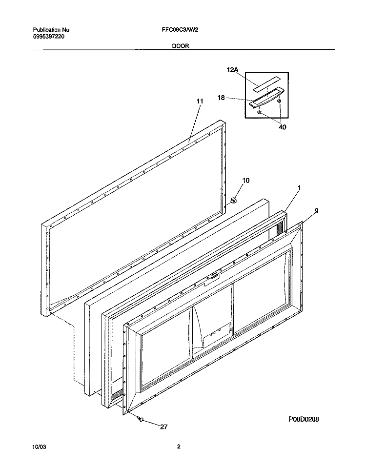 DOOR Diagram and Parts List for FFC09C3AW2  Frigidaire Freezer
