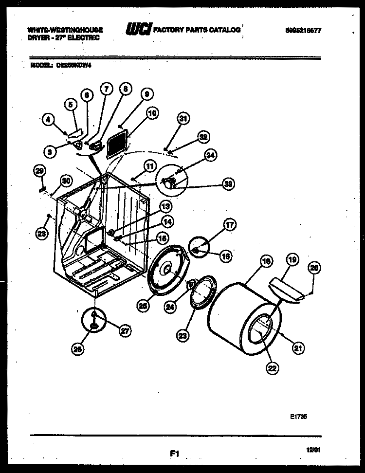 CABINET AND COMPONENT PARTS Diagram and Parts List for DE250KDD4  Frigidaire Dryer