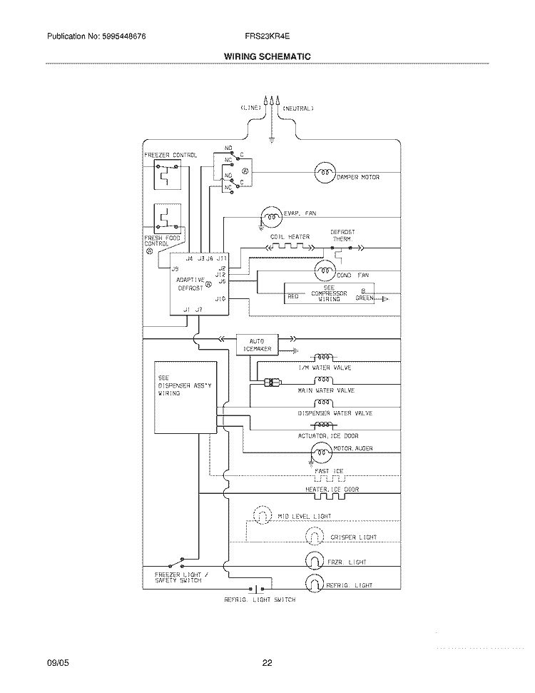 WIRING SCHEMATIC Diagram and Parts List for FRS23KF6EM1  Frigidaire Refrigerator