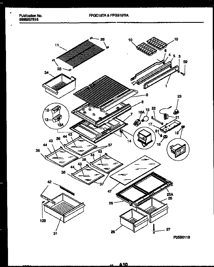 SHELVES AND SUPPORTS Diagram and Parts List for FPGC18TAL2  Frigidaire Refrigerator