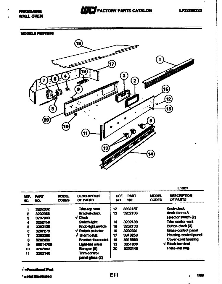 BACKGUARD Diagram and Parts List for RG74BF0  Frigidaire Wall Oven