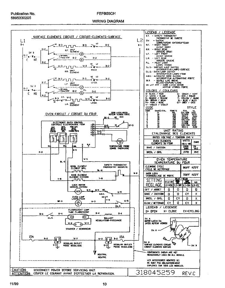 WIRING DIAGRAM Diagram and Parts List for FEFB55CHSE  Frigidaire Range