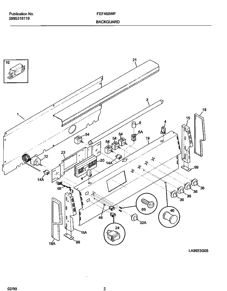 BACKGUARD Diagram and Parts List for FEF450WFWC  Frigidaire Range
