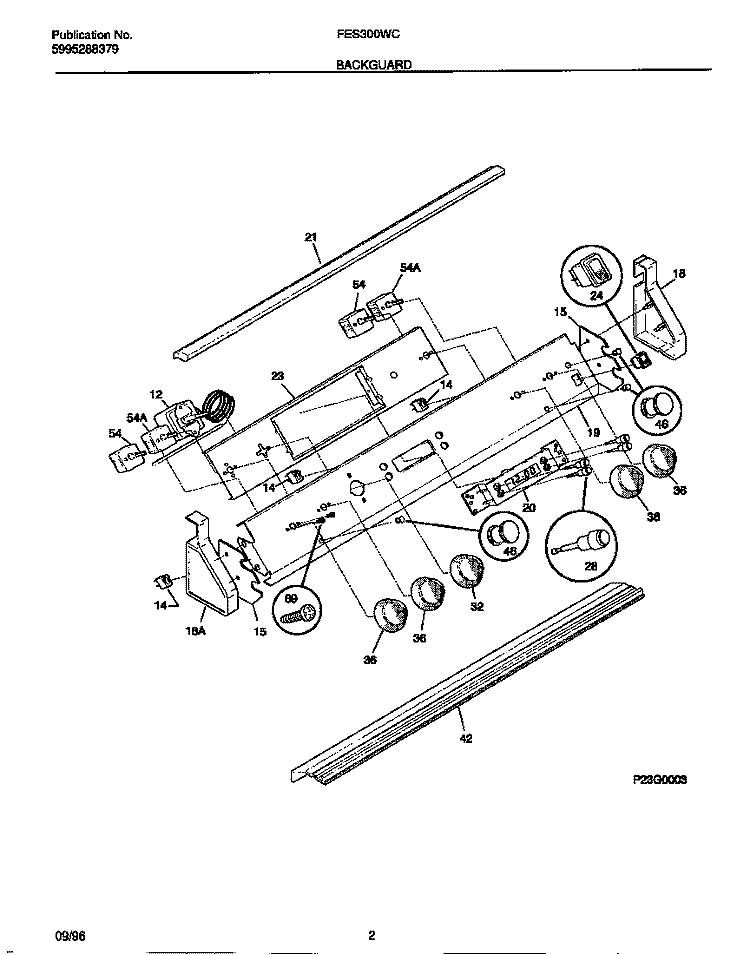 BACKGUARD Diagram and Parts List for FES300WCWG  Frigidaire Range