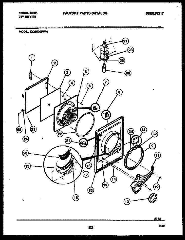 DOOR PARTS Diagram and Parts List for DG8600PW1  Frigidaire Dryer