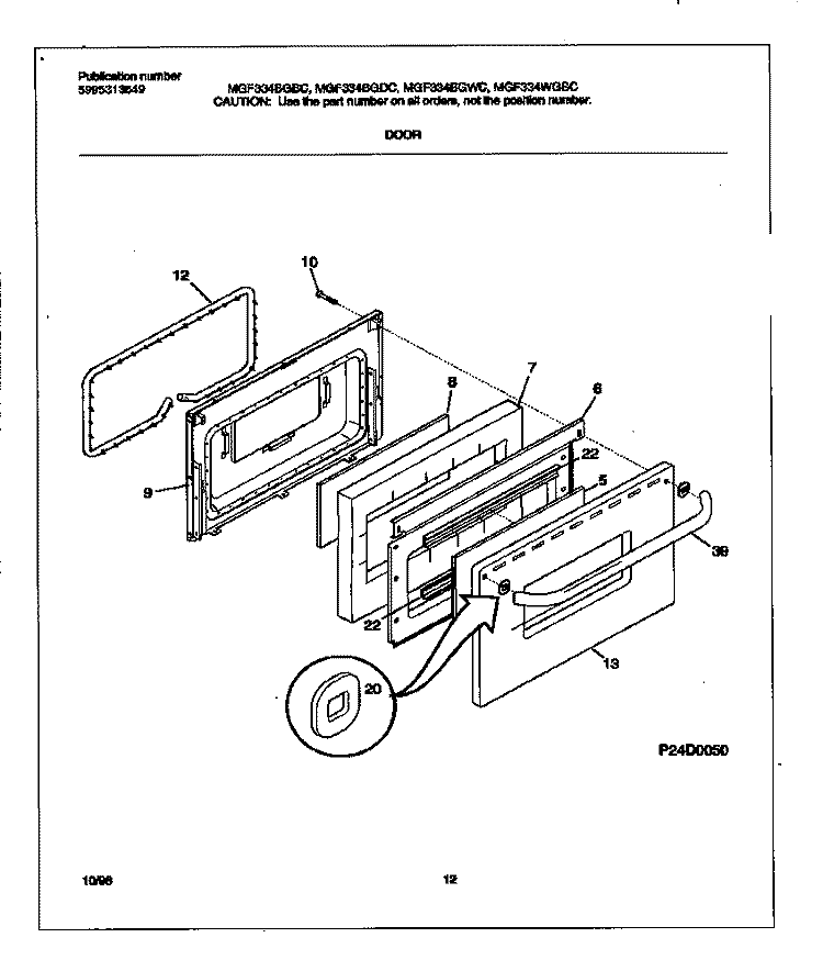 DOOR Diagram and Parts List for MGF334WGSC  Frigidaire Range