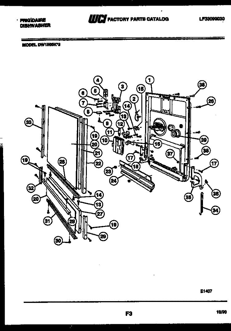 DOOR PARTS Diagram and Parts List for DW1805KA3  Frigidaire Dishwasher