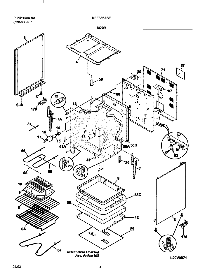 BODY Diagram and Parts List for KEF355ASF  Kelvinator Range