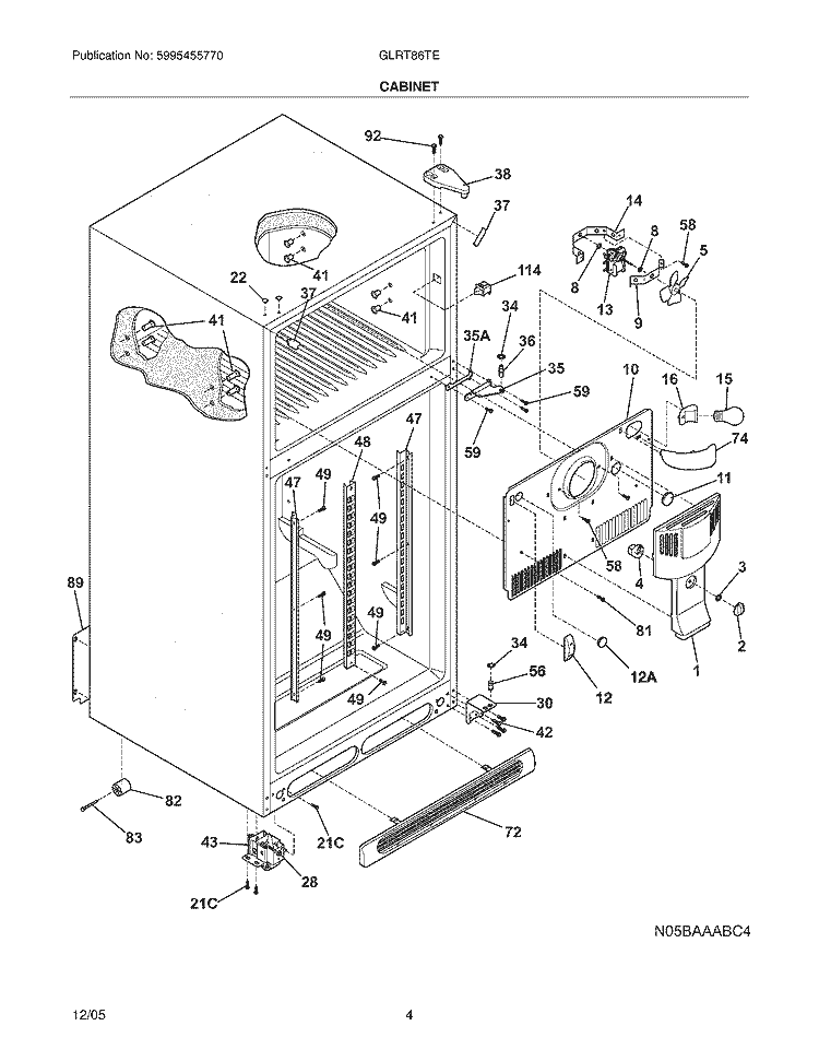 CABINET Diagram and Parts List for GLRT86TEQ9  Frigidaire Refrigerator