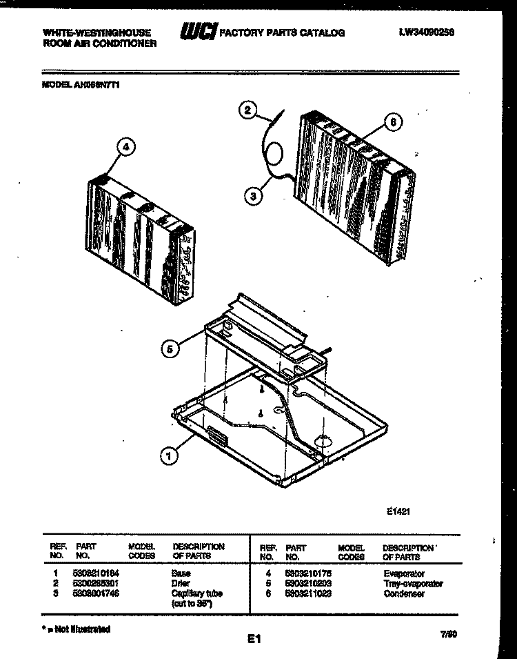 UNIT PARTS Diagram and Parts List for AH066N7T1  Frigidaire Air Conditioner