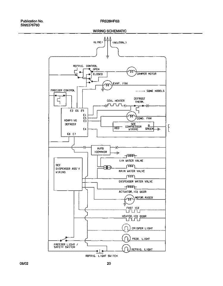 WIRING SCHEMATIC Diagram and Parts List for FRS26HF6BQ1  Frigidaire Refrigerator