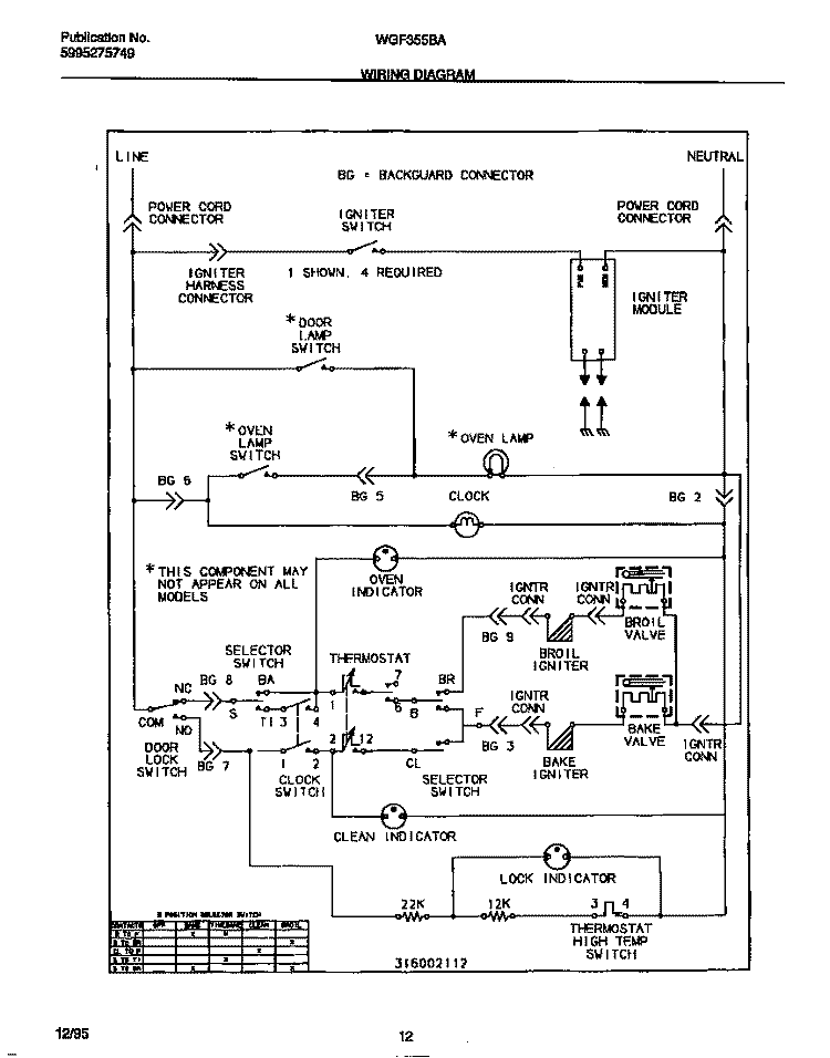 WIRING DIAGRAM Diagram and Parts List for WGF355BAWE  Frigidaire Range