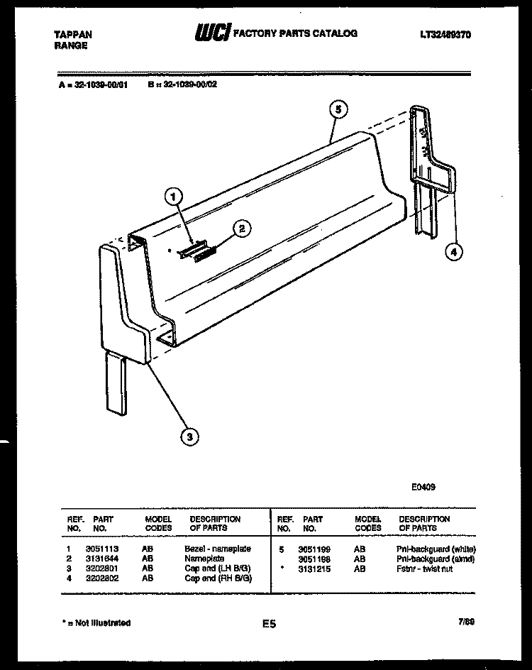 BACKGUARD Diagram and Parts List for 32-1039-23-02  Tappan Range