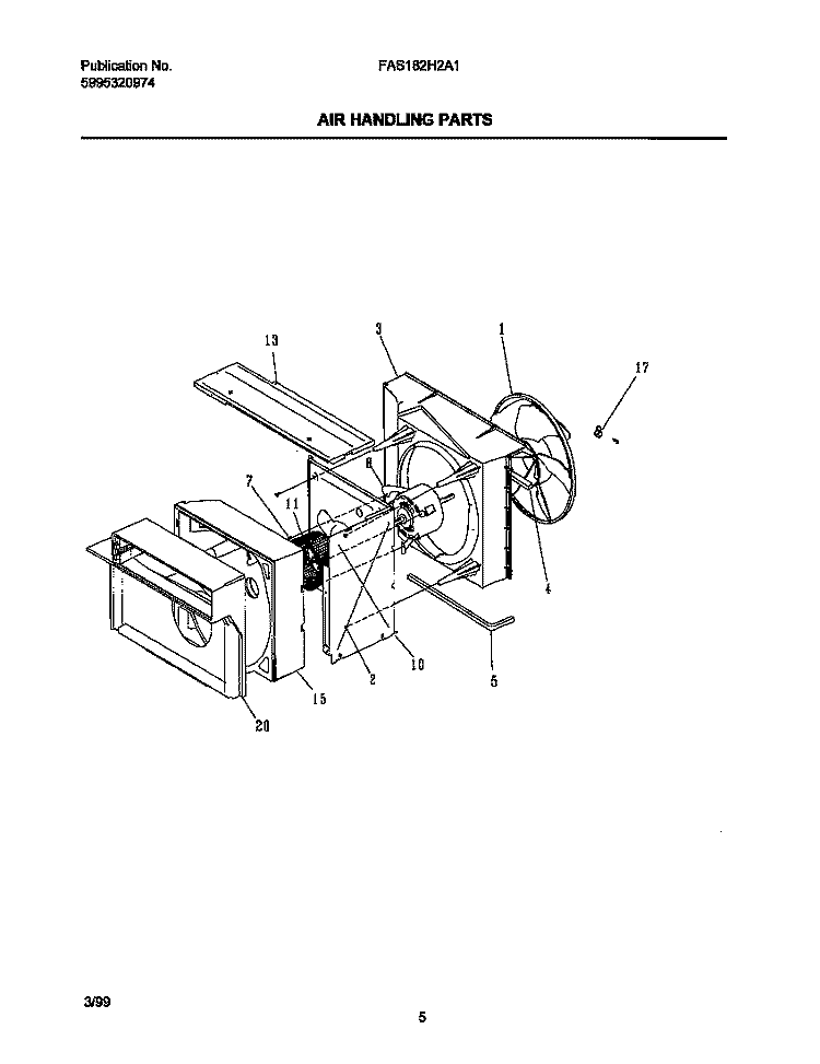AIR HANDLING PARTS Diagram and Parts List for FAS182H2A1  Frigidaire Air Conditioner