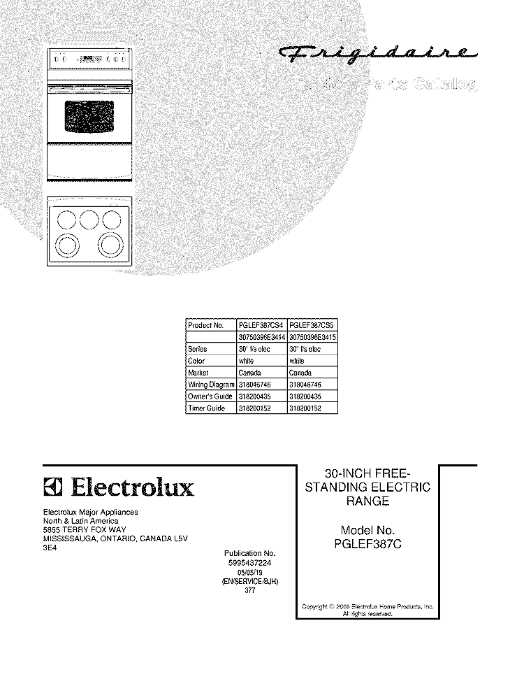 COVER Diagram and Parts List for PGLEF387CS4  Frigidaire Range