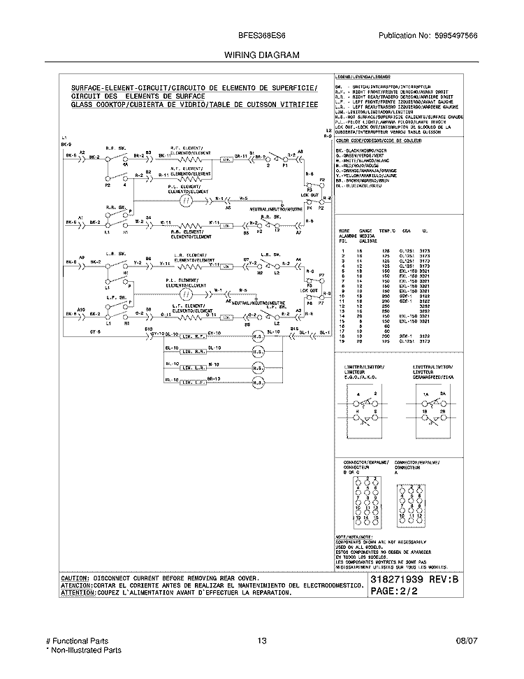 WIRING DIAGRAM Diagram and Parts List for BFES368ES6  Frigidaire Wall Oven