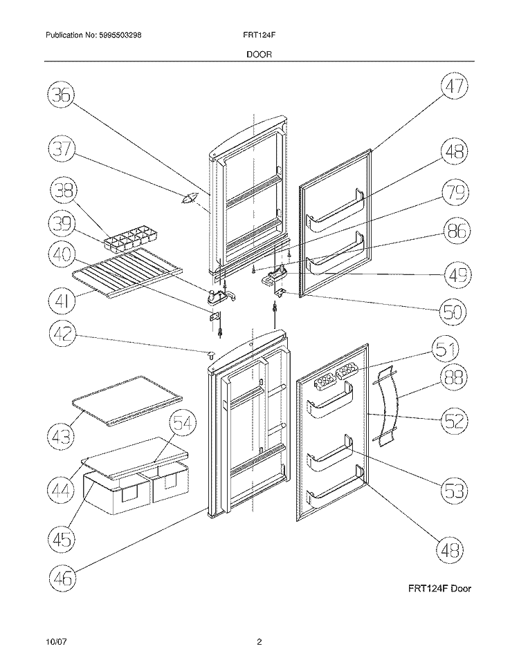 DOOR Diagram and Parts List for FRT124FW0  Frigidaire Refrigerator