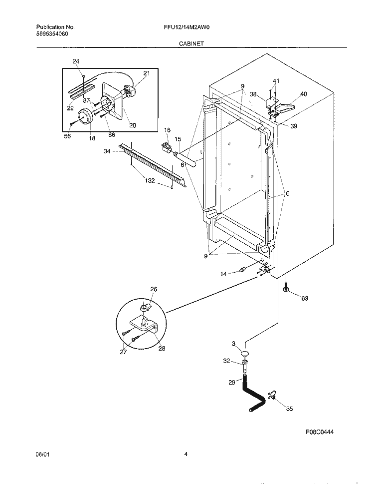 CABINET Diagram and Parts List for FFU12M2AW0  Frigidaire Freezer