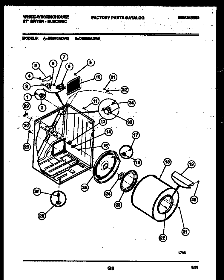 CABINET AND COMPONENT PARTS Diagram and Parts List for DE640ADW2  Frigidaire Dryer