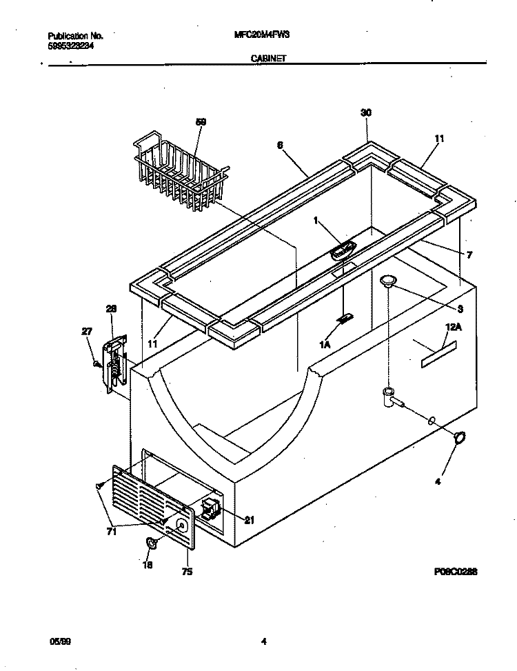 CABINET Diagram and Parts List for MFC20M4FW3  Frigidaire Freezer
