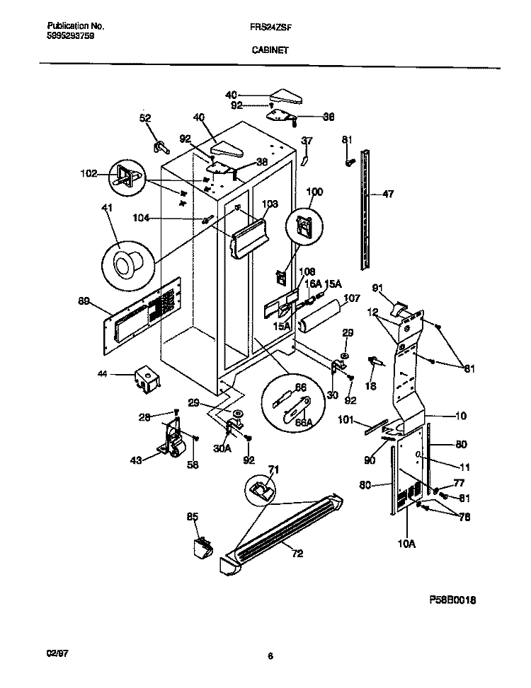 CABINET Diagram and Parts List for FRS24ZSFW0  Frigidaire Refrigerator