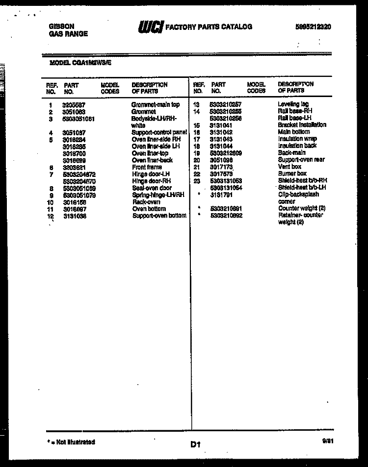 COMPRESSOR PARTS Diagram and Parts List for GAS148P1A1  Gibson Air Conditioner