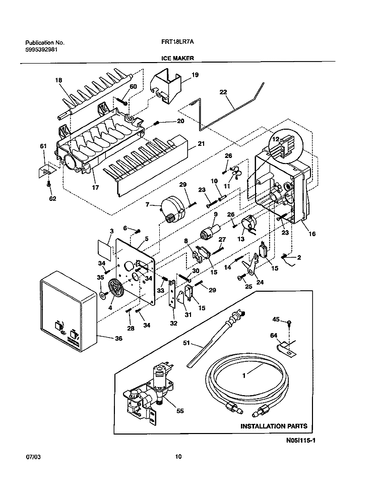ICE MAKER Diagram and Parts List for FRT18LR7AQA  Frigidaire Refrigerator