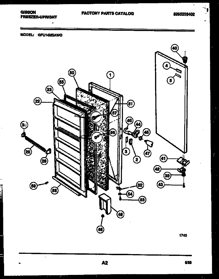 DOOR PARTS Diagram and Parts List for GFU14M3AW0  Gibson Freezer