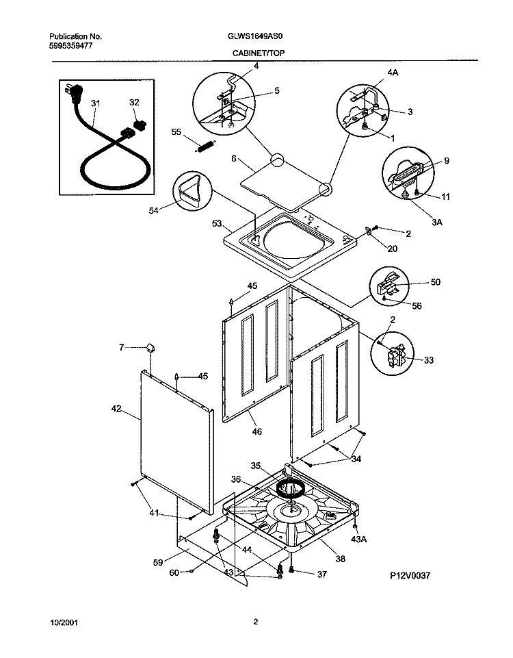 WSHR CAB, TOP Diagram and Parts List for GLWS1649AS0  Frigidaire Washer