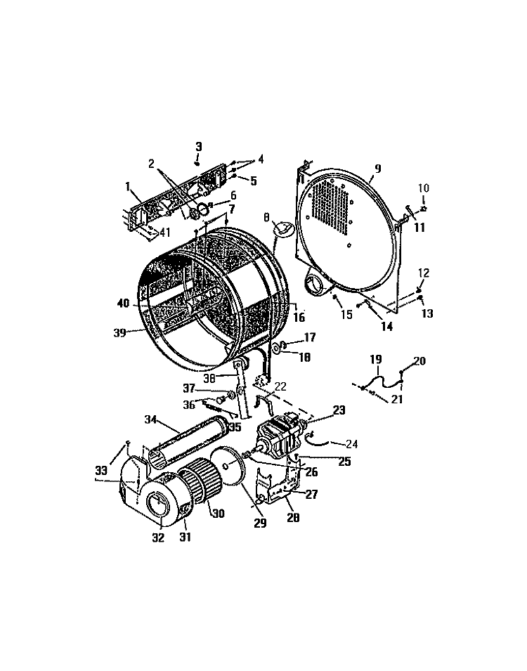 DRUM, MOTOR Diagram and Parts List for DEC310A1W  Kelvinator Dryer