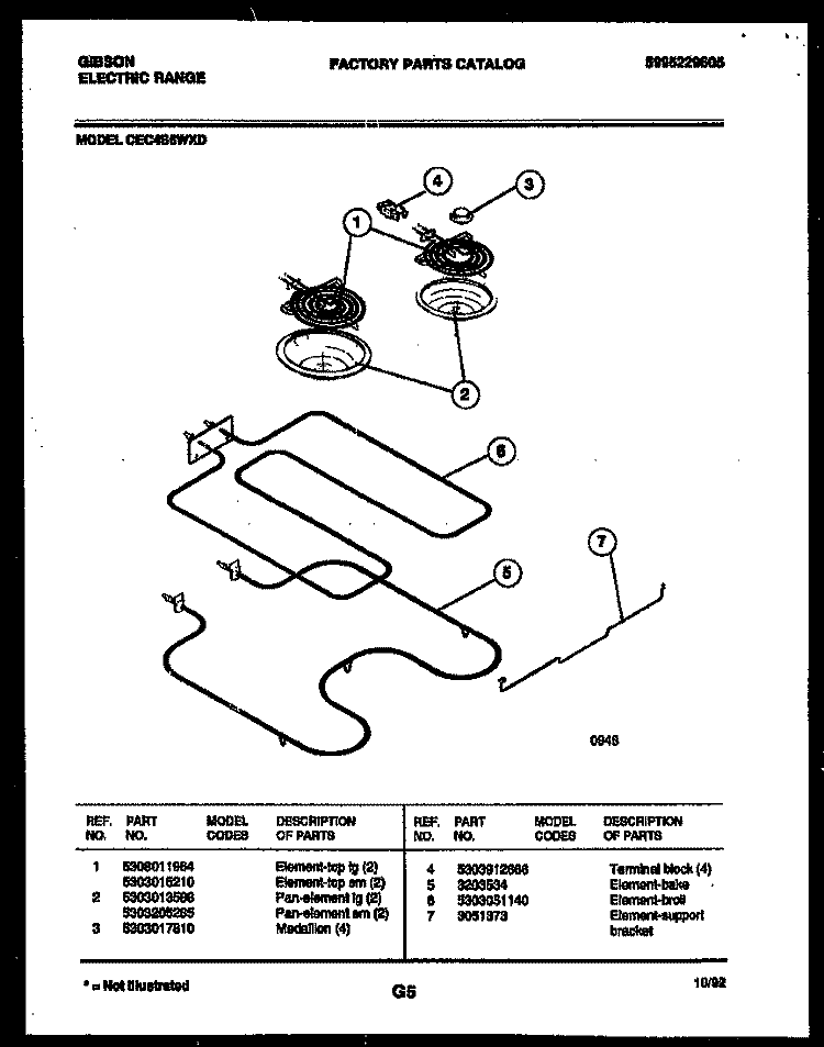 BROILER PARTS Diagram and Parts List for CEC4S6WXD  Gibson Range