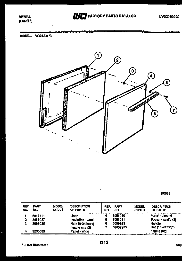 DOOR PARTS Diagram and Parts List for VG21AW3  Tappan Range