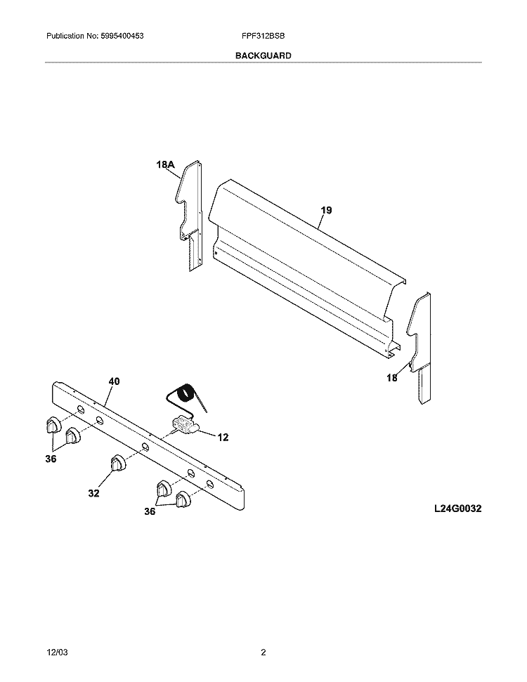 BACKGUARD Diagram and Parts List for FPF312BSB  Frigidaire Range