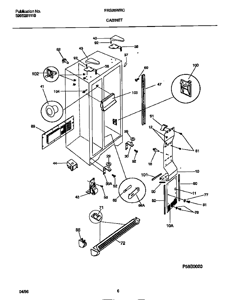 CABINET Diagram and Parts List for FRS26WRCD2  Frigidaire Refrigerator