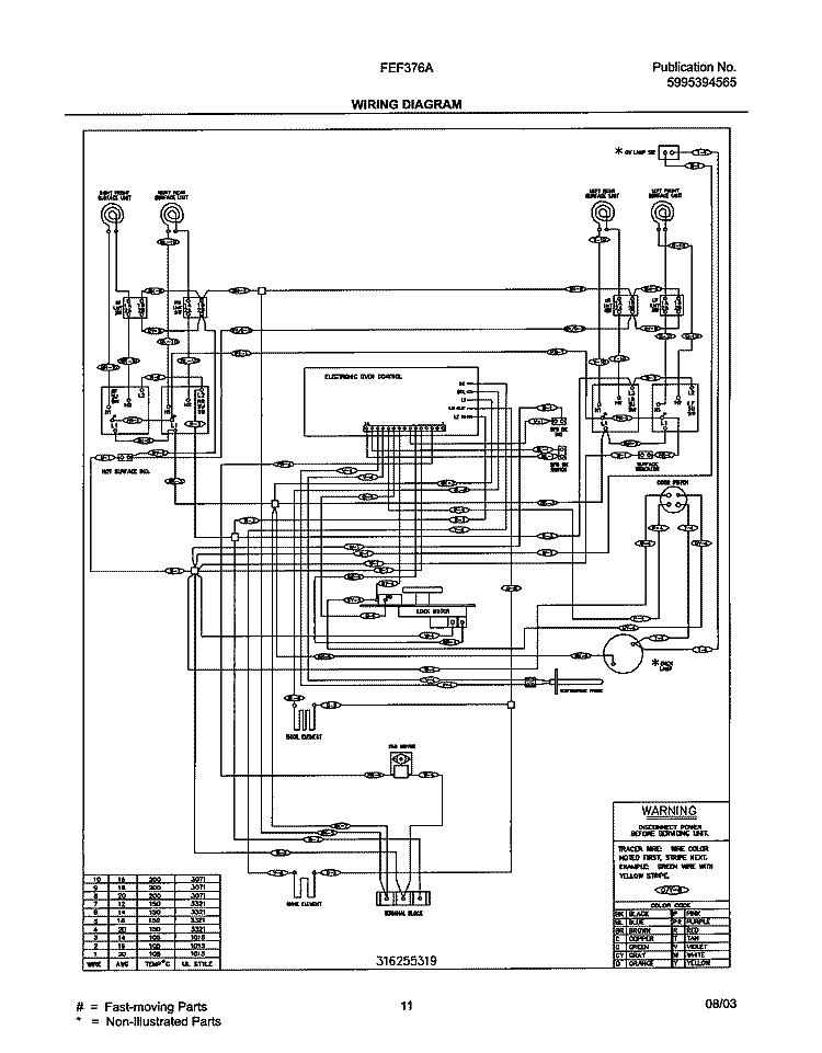 WIRING DIAGRAM Diagram and Parts List for FEF376AQJ  Frigidaire Range