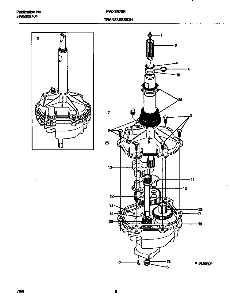 TRANSMISSION Diagram and Parts List for FWX6970EW2  Frigidaire Washer