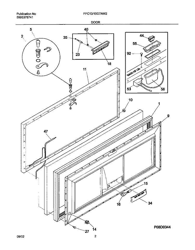DOOR Diagram and Parts List for FFC13G7AW2  Frigidaire Freezer