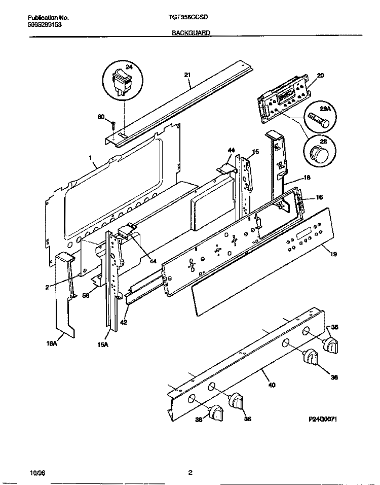 BACKGUARD Diagram and Parts List for TGF356CCSD  Tappan Range
