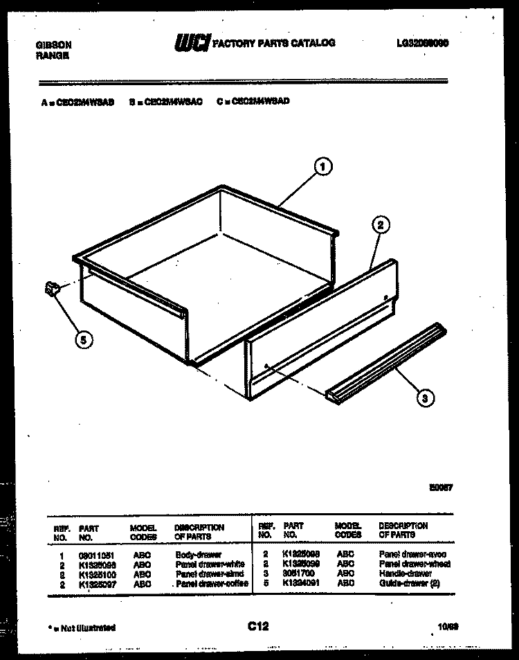 DRAWER PARTS Diagram and Parts List for CEC2M4WSAD  Gibson Range