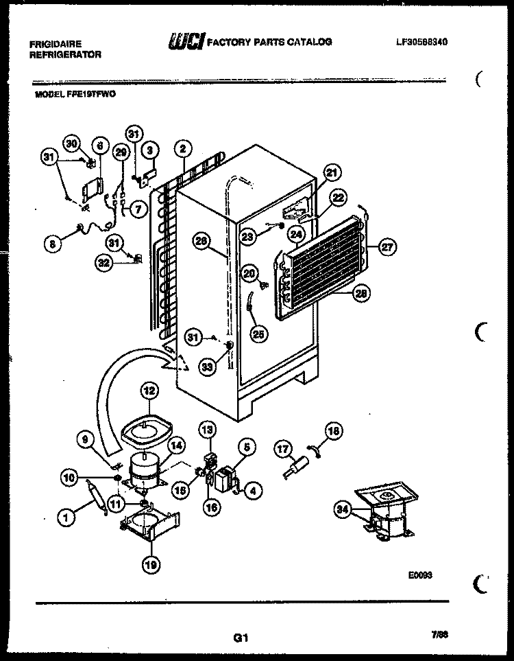 SYSTEM AND AUTOMATIC DEFROST PARTS Diagram and Parts List for FPE19TFA0  Frigidaire Refrigerator
