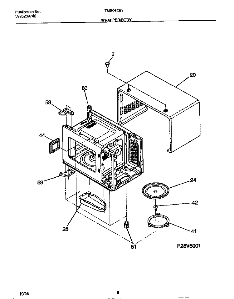 WRAPPER / BODY Diagram and Parts List for TMS062E1S0  Tappan Microwave